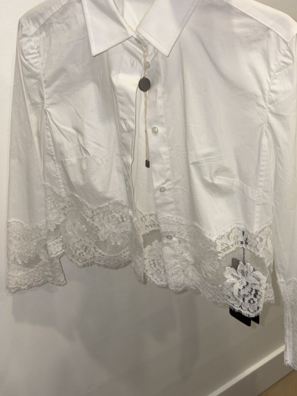 Dolce & Gabbana Cropped Poplin Shirt Lace Inserts White IT 40 NWT - Picture 4 of 4